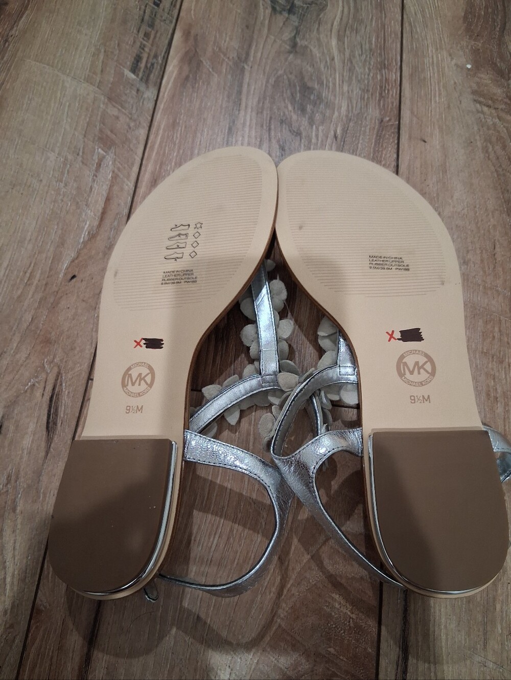 Michael Kors Silver Floral T-Strap Sandals with Ankle Buckle - Picture 5 of 7